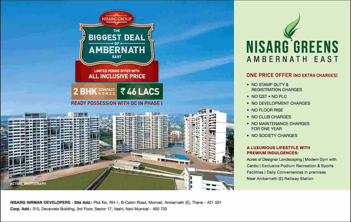 Live a luxurious lifestyle with premium indulgence at Nisarg Greens in Mumbai Update